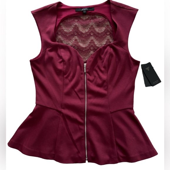 Guess Tops - GUESS Zip Front / Lace Back Peplum Top (NWT)